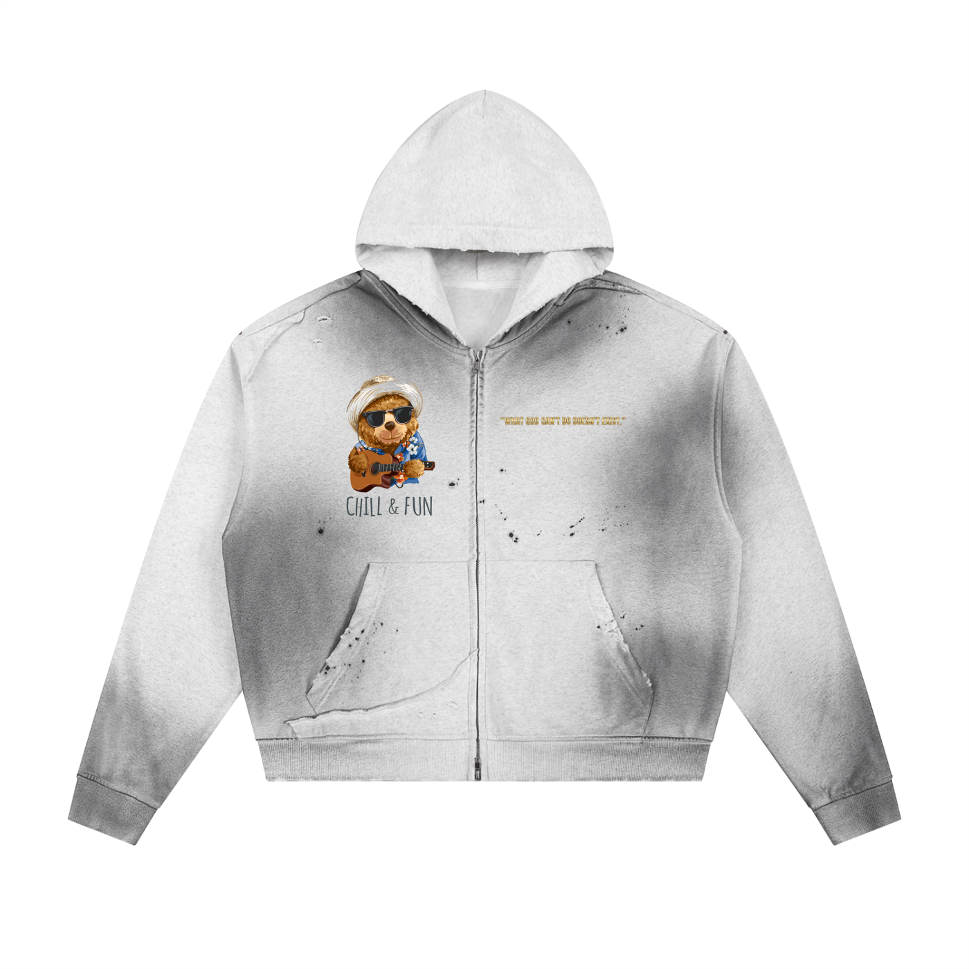 Sun Fade Frayed Raw Edge Fleece Zip Hoodie