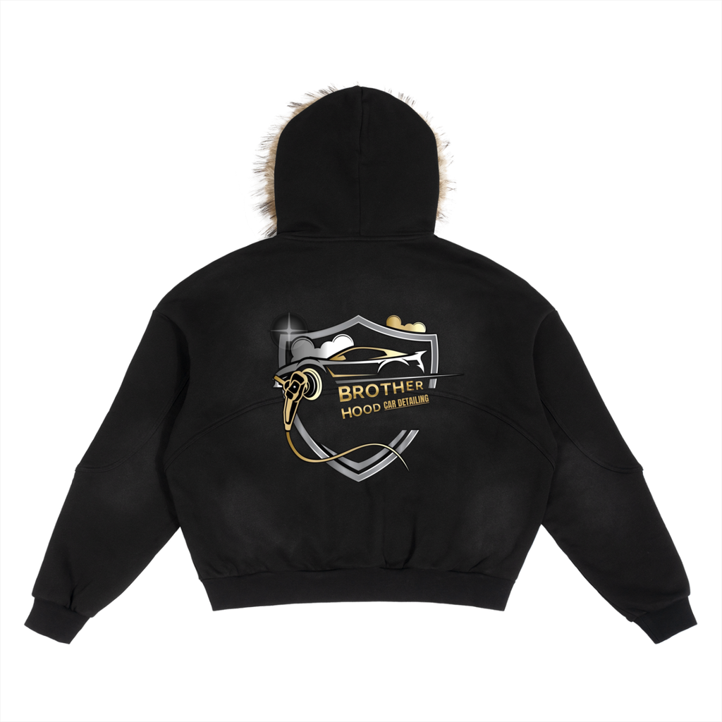 Sun Fade Boxy Detachable Fur Hoodie