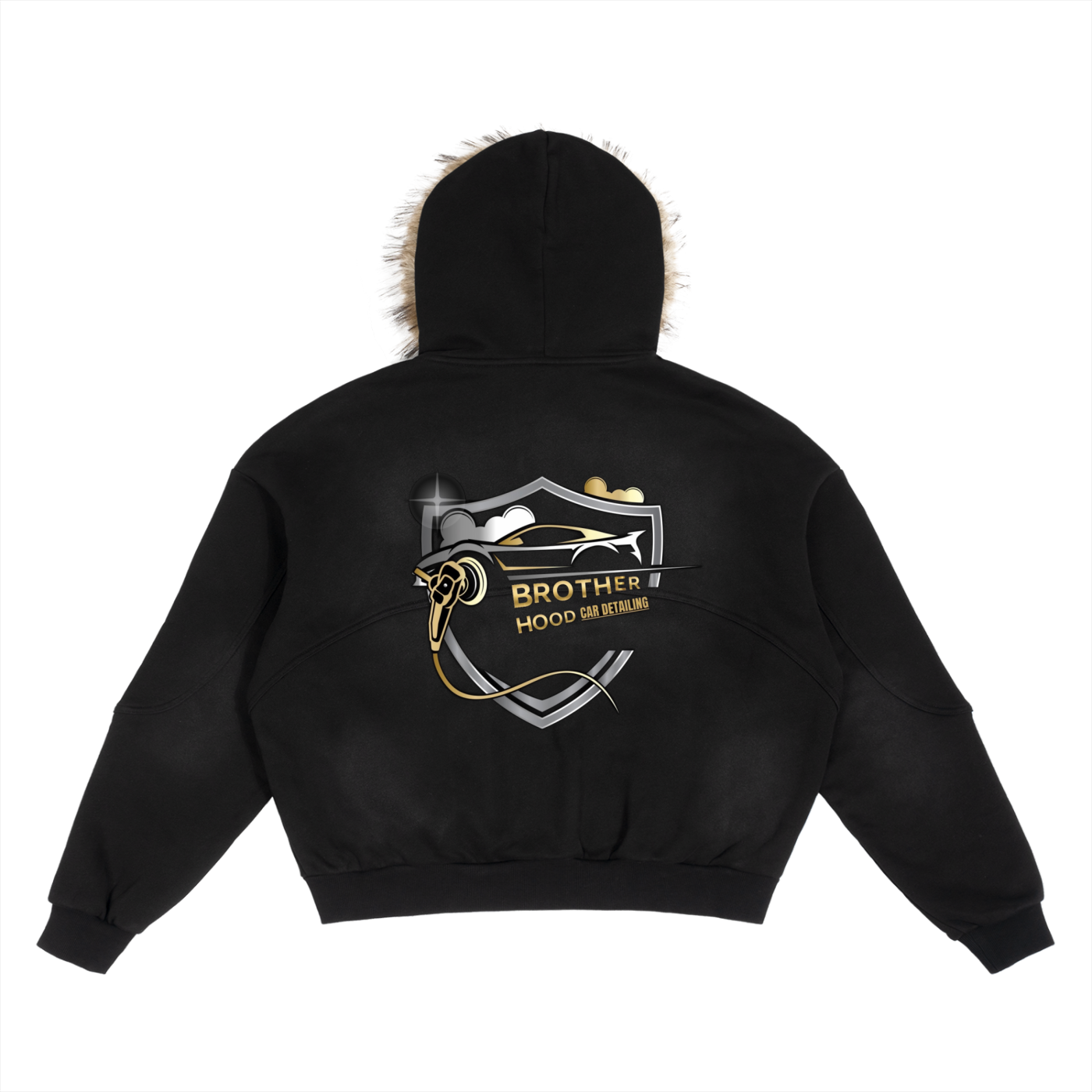 Sun Fade Boxy Detachable Fur Hoodie